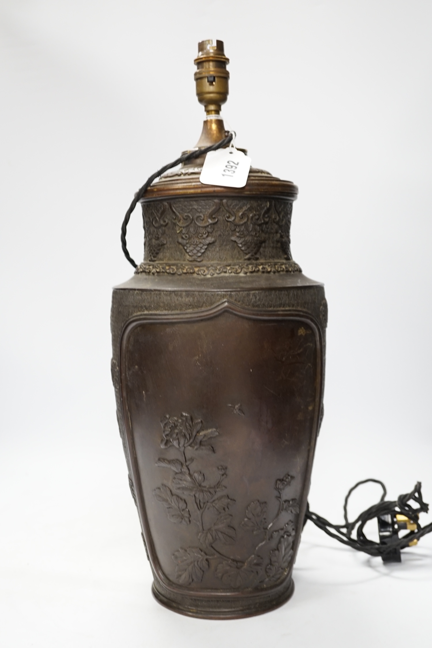 A Japanese bronze vase, converted to a lamp, 52cm high - Image 3 of 4