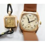 A gentleman's 9ct gold Royal manual wind wrist watch and a lady's yellow metal manual wind Trebe