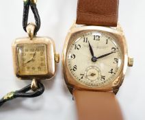 A gentleman's 9ct gold Royal manual wind wrist watch and a lady's yellow metal manual wind Trebe