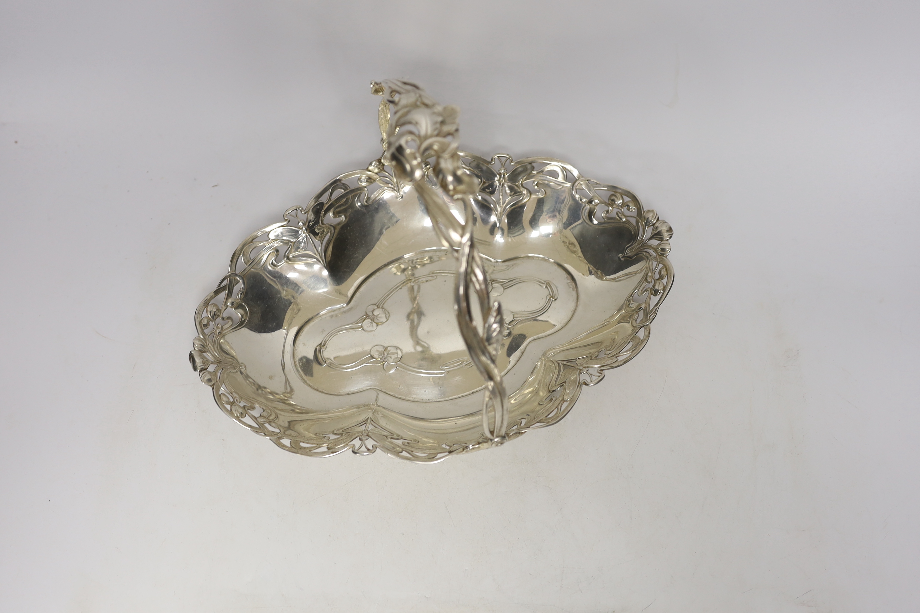 A WMF Art Nouveau dish with swing handle and a Gallia Christofle silver plated dish, 33cm wide - Image 3 of 3