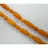 A single strand amber bead necklace, 50cm, gross weight 32 grams.