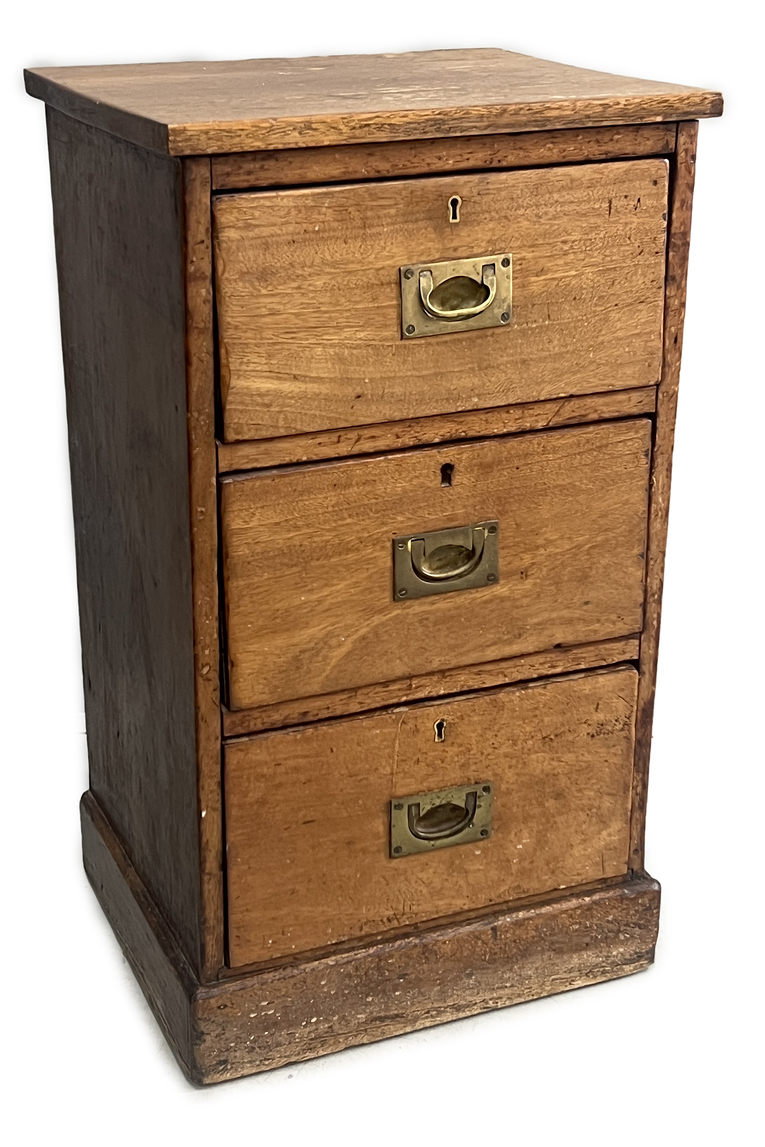 A Victorian mahogany three drawer bedside chest, adapted, width 42cm, depth 35cm, height 74cm