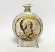 A Japanese studio pottery moon vase, impressed mark to the base, 22cm high