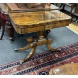 A Regency brass inlaid rectangular rosewood folding card table, width 91cm, depth 45cm, height 74cm