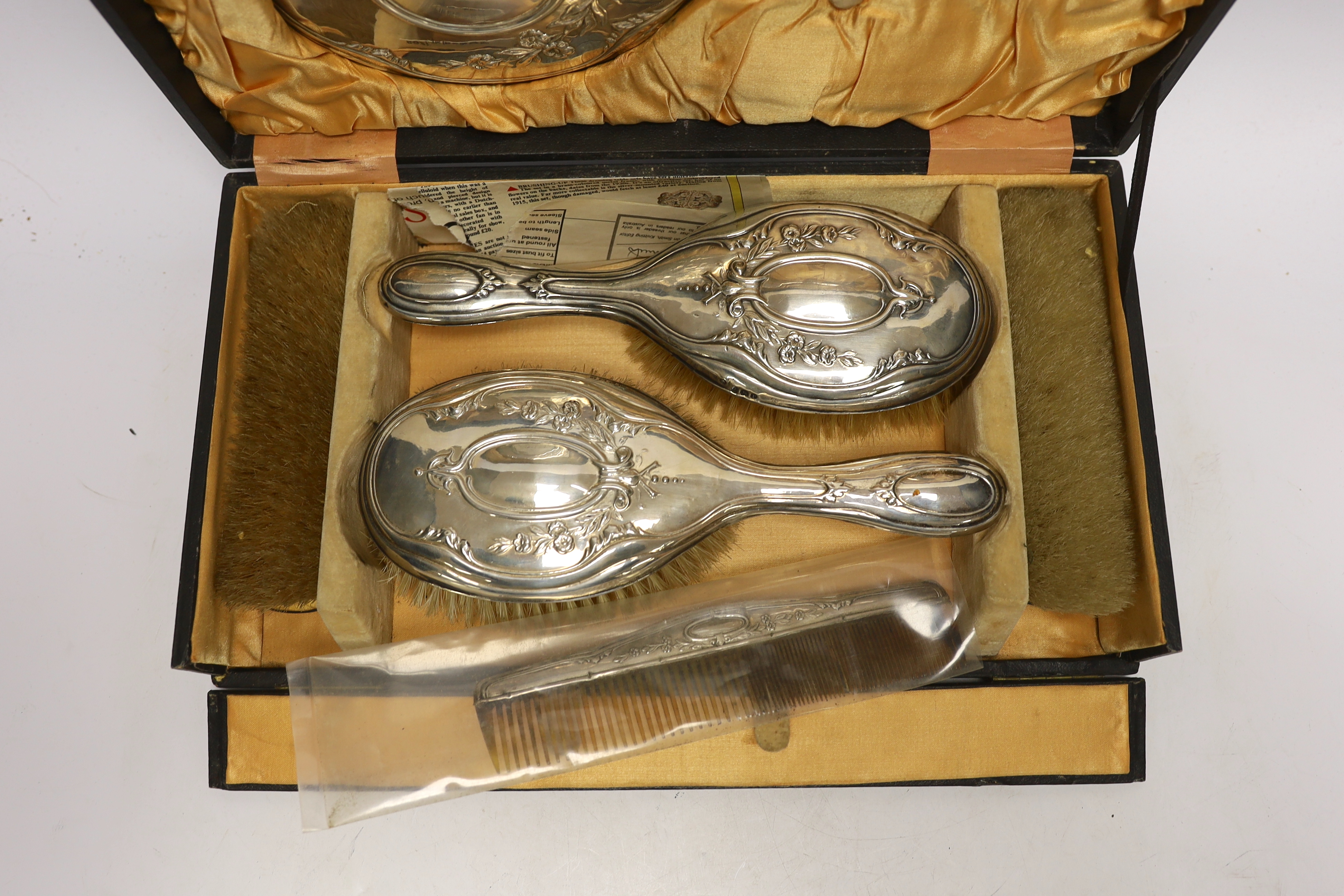 A cased silver four piece dressing table set. - Image 2 of 4