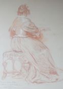 John Seymour Lucas (1849-1923), heightened sanguine chalk, Study of a seated lady, inscribed and