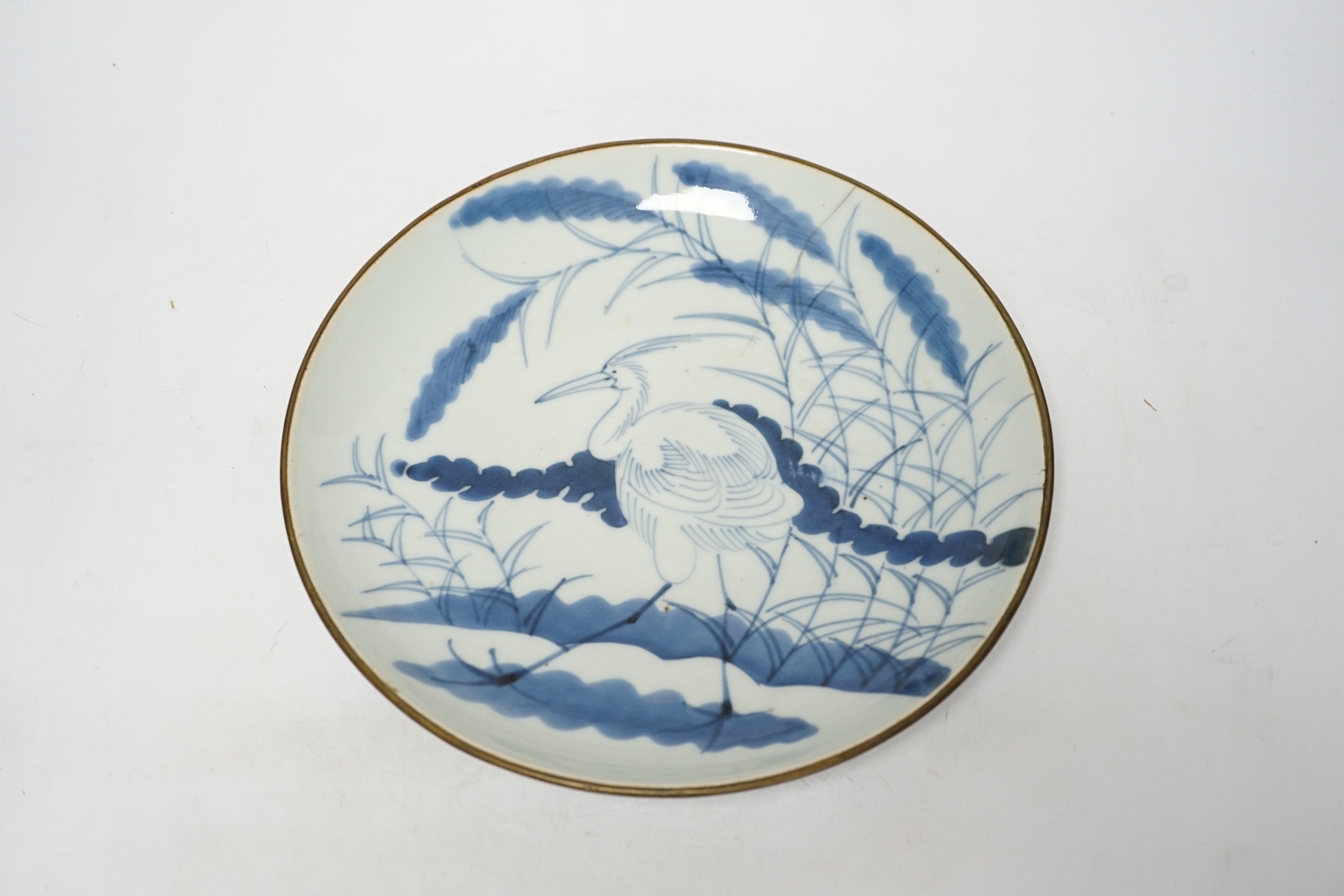 A Japanese Arita blue and white 'egret or heron' dish, 18th century, 28cm - Image 2 of 4