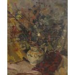 Gwen Cave, oil on canvas, Still life of flowers in a jug, signed, unframed, 61 x 51cm