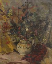 Gwen Cave, oil on canvas, Still life of flowers in a jug, signed, unframed, 61 x 51cm