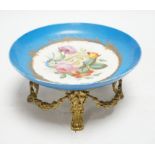 A Sevres style dish with ormolu mounted foot, 22cm diameter