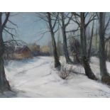 Poul Kastrup (Danish, 1920-1987), oil on canvas, Snowy winter landscape, signed, 34 x 43cm, gilt