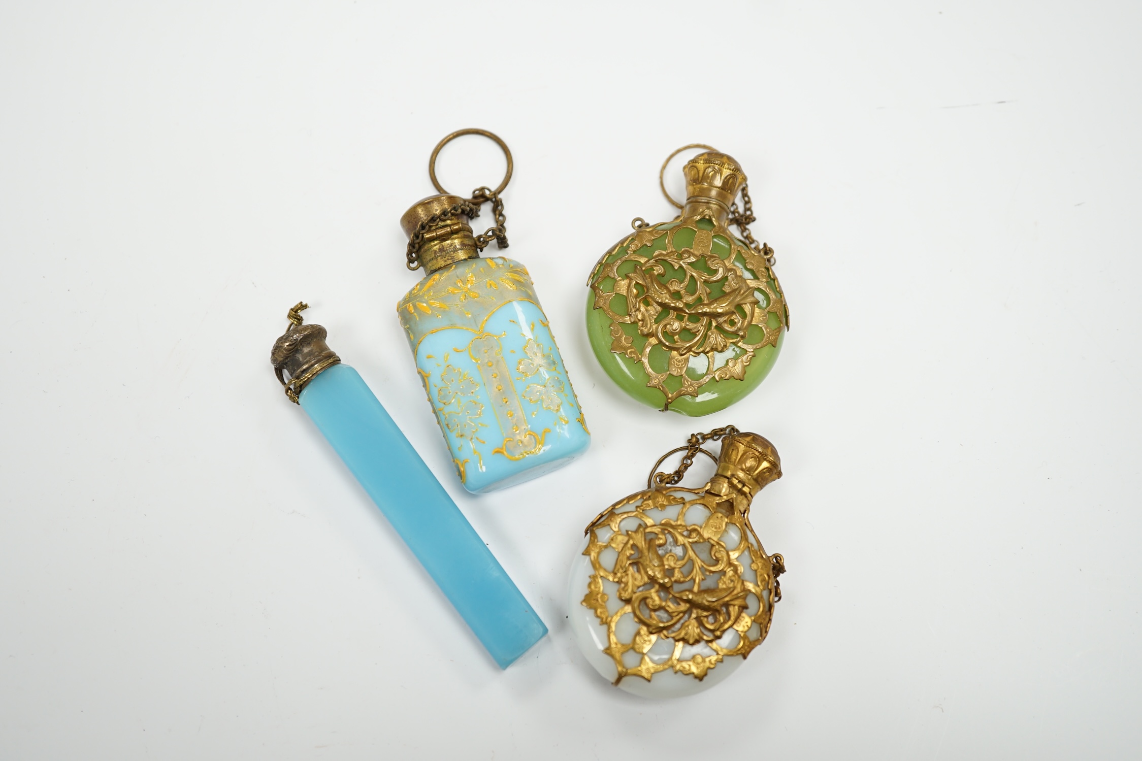 A group of four glass scent bottles with gilt metal mounts, largest 9cm high - Image 4 of 4