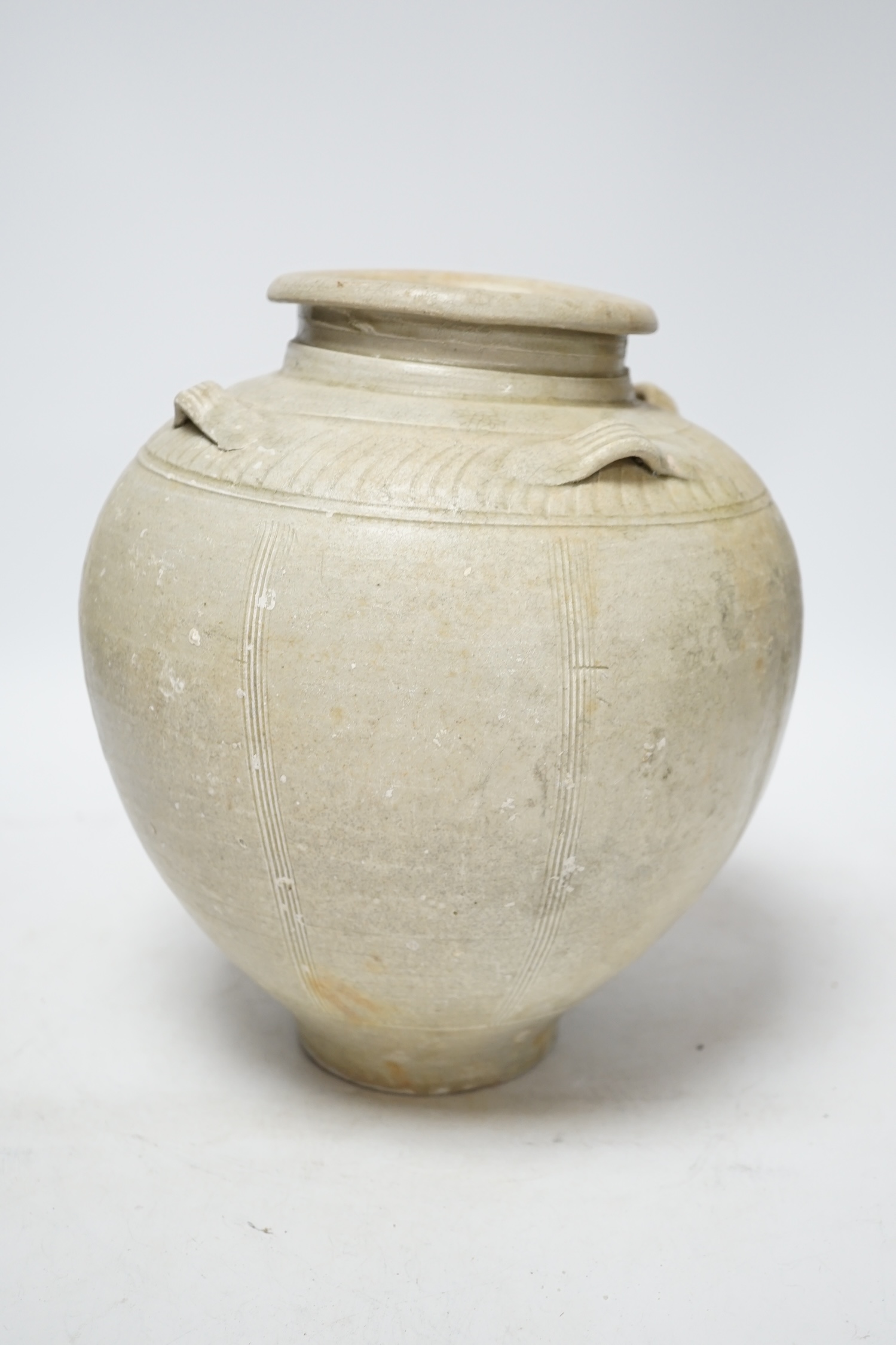 A Chinese Yue ware pale celadon shipwreck jar, Song dynasty, 27cm high - Image 2 of 4