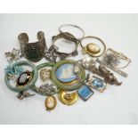 A collection of white metal and mixed costume jewellery, including bracelets, necklaces, bangles etc