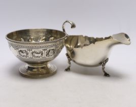 A Victorian silver 'Zodiac' pedestal bowl, by Frederick Elkington. London, 1881, diameter 12.4cm and