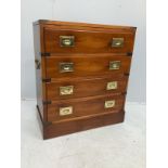 A small reproduction 19th century style yew wood military four drawer bachelors chest, width 61cm,