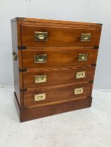 A small reproduction 19th century style yew wood military four drawer bachelors chest, width 61cm,