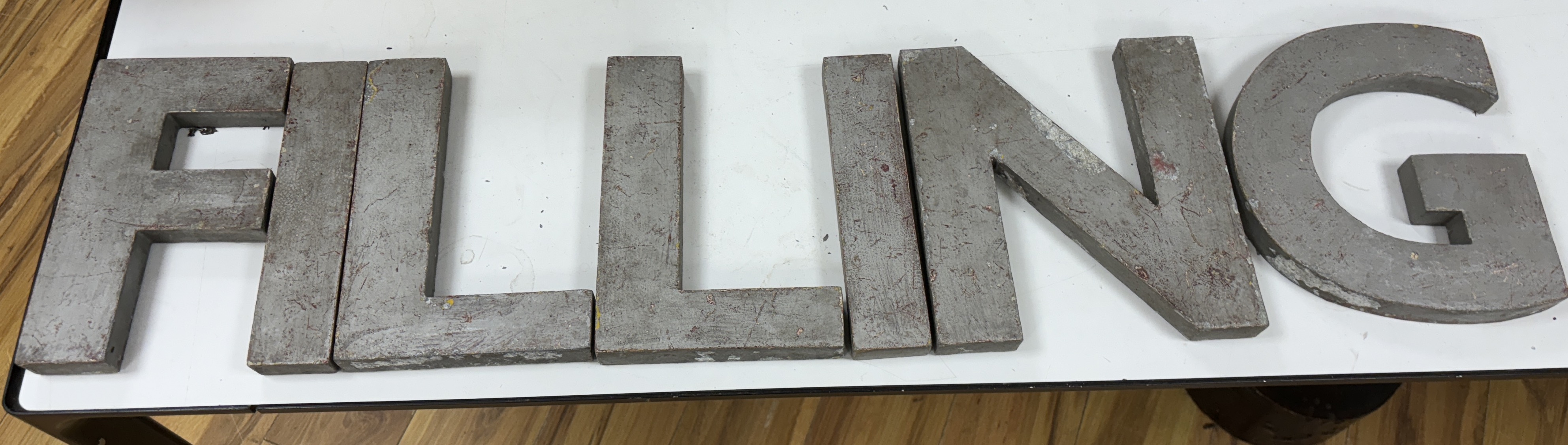 A collection of large metal letters spelling ' Filling Station' letters 23cm high (14) - Image 2 of 3