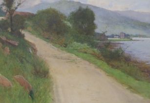 Carlton Alfred Smith RI (1853-1946), watercolour, Lakeside landscape, unsigned, 26 x 37cm