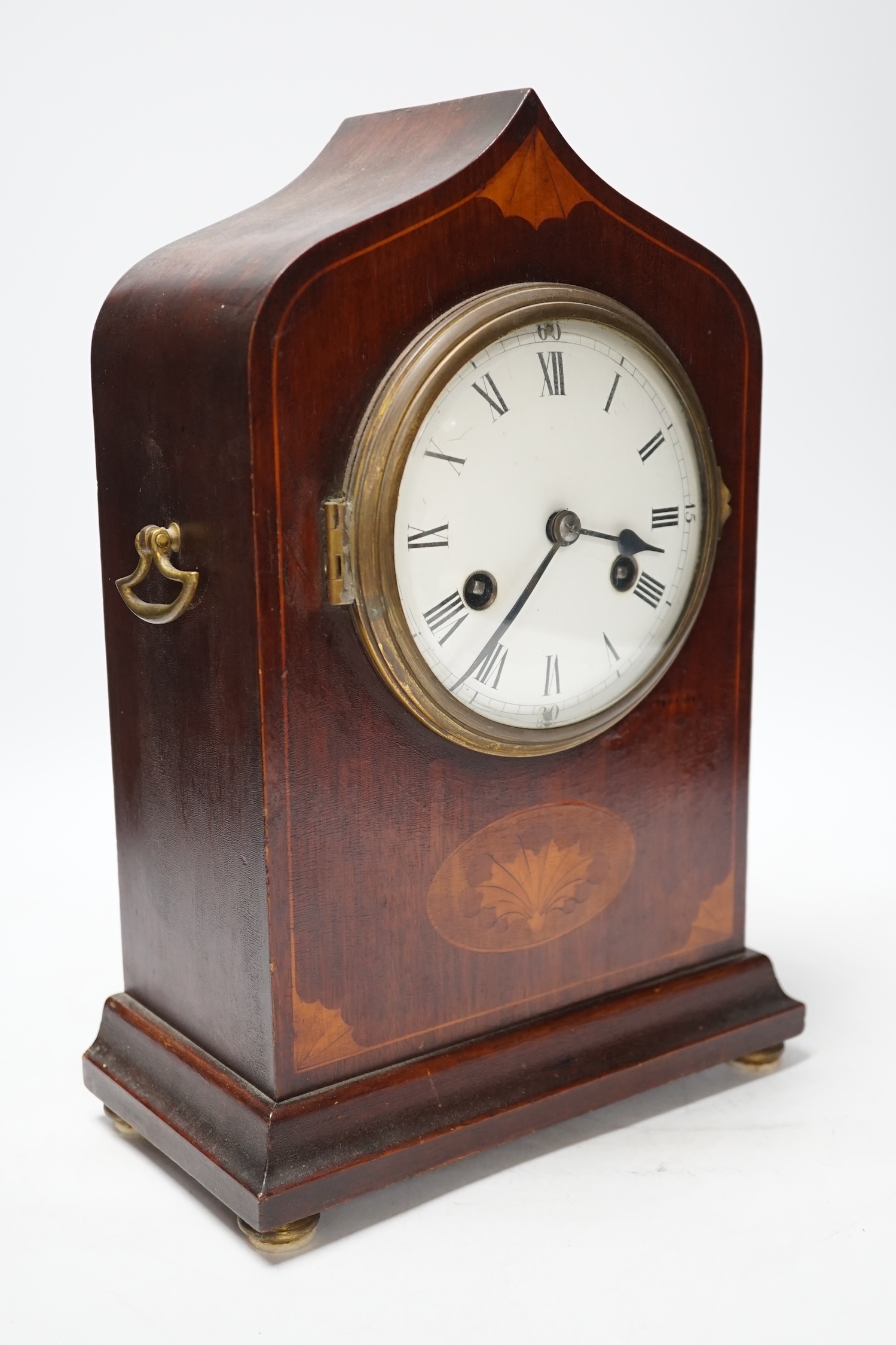 An Edwardian shell inlay mantel clock, with a Philipp Haas and Sons movement striking on a coiled - Image 2 of 4