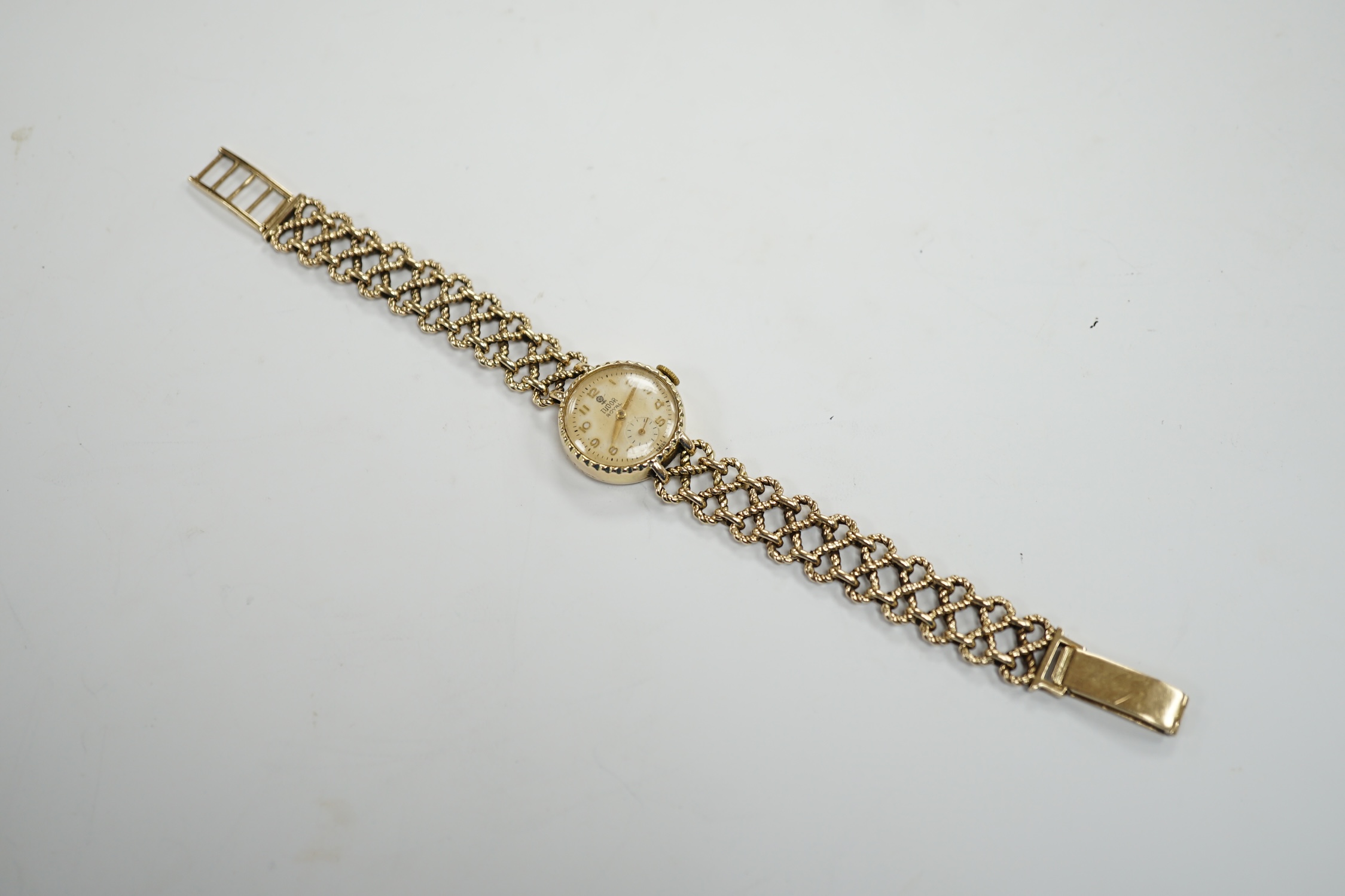 A lady's late 1950's 9ct gold Tudor Royal manual wind wrist watch, , on a 9ct gold Rolex bracelet, - Image 3 of 5