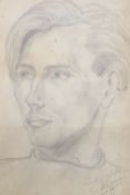 Mid 20th century English School, pencil, Study of a young man, inscribed London 13/12/43,