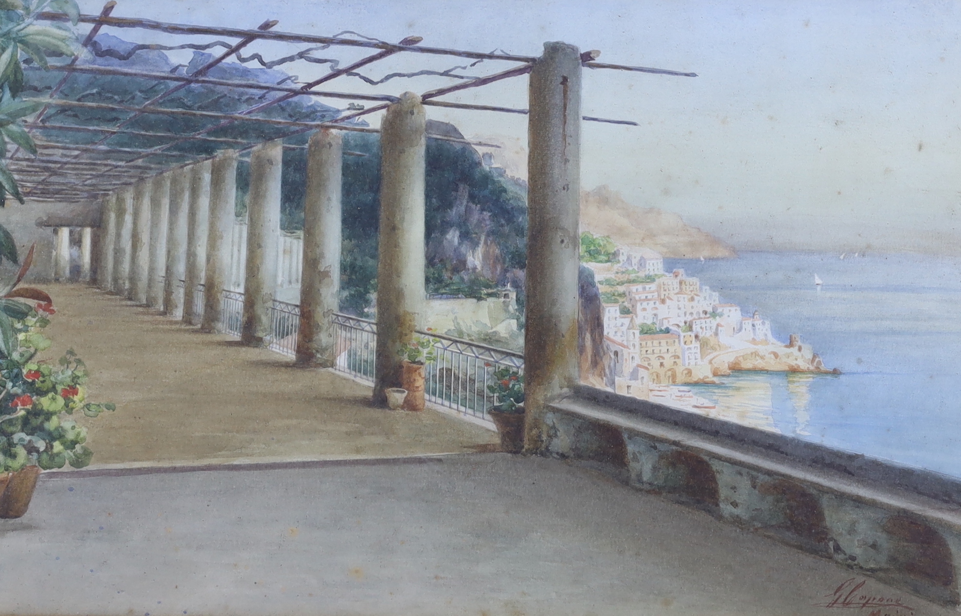 Gaetano Capone (Italian, 1845-1920), watercolour, Maiori landscape with villas, 28 x 45cm