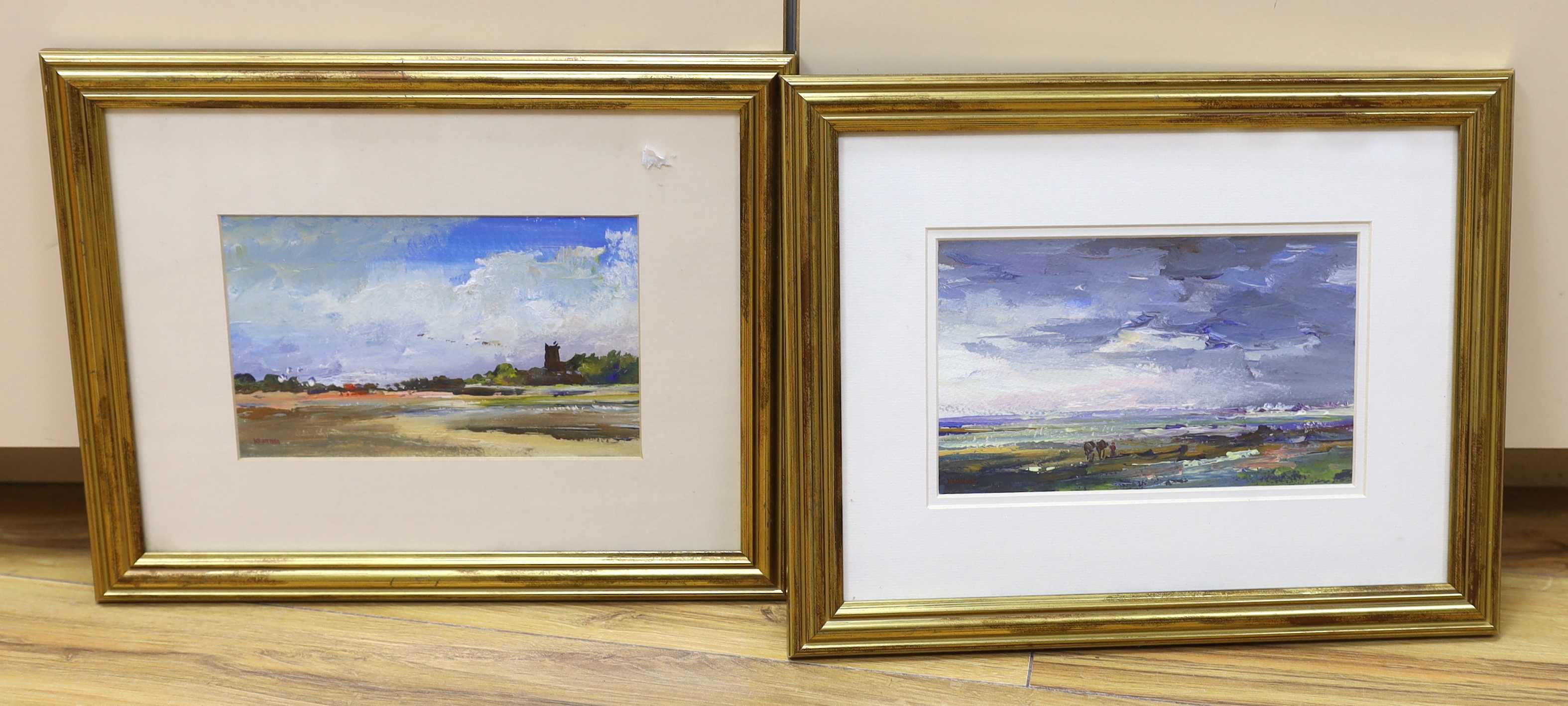Tom Keating (1917-1984), pair of impressionist oils, Landscapes, each signed, 12 x 20cm