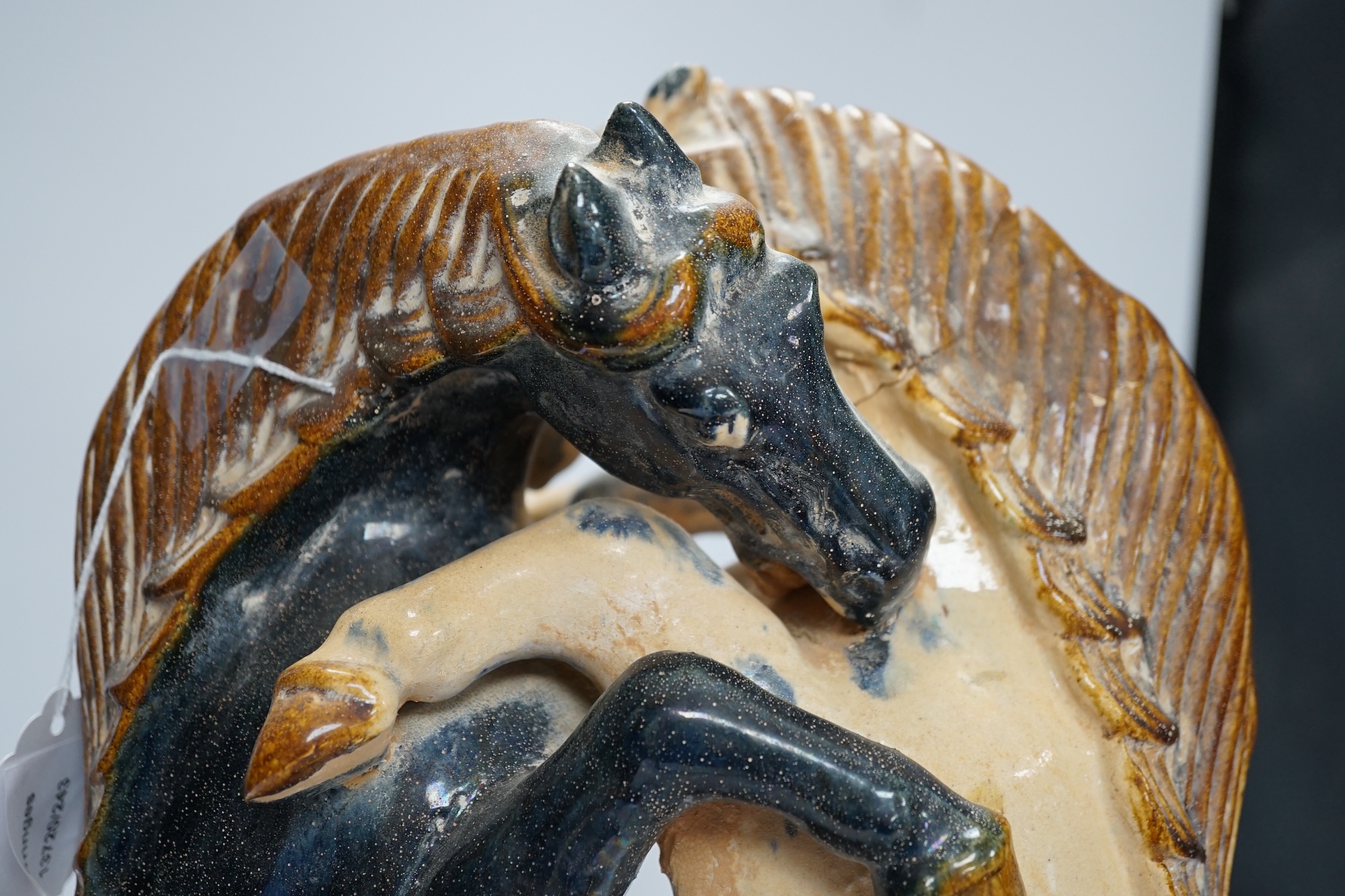 A Chinese sancai glazed group of fighting horses, Tang or later, 39cm high - Image 7 of 7