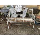 A painted metal folding garden bench, width 114cm, depth 43cm, height 95cm