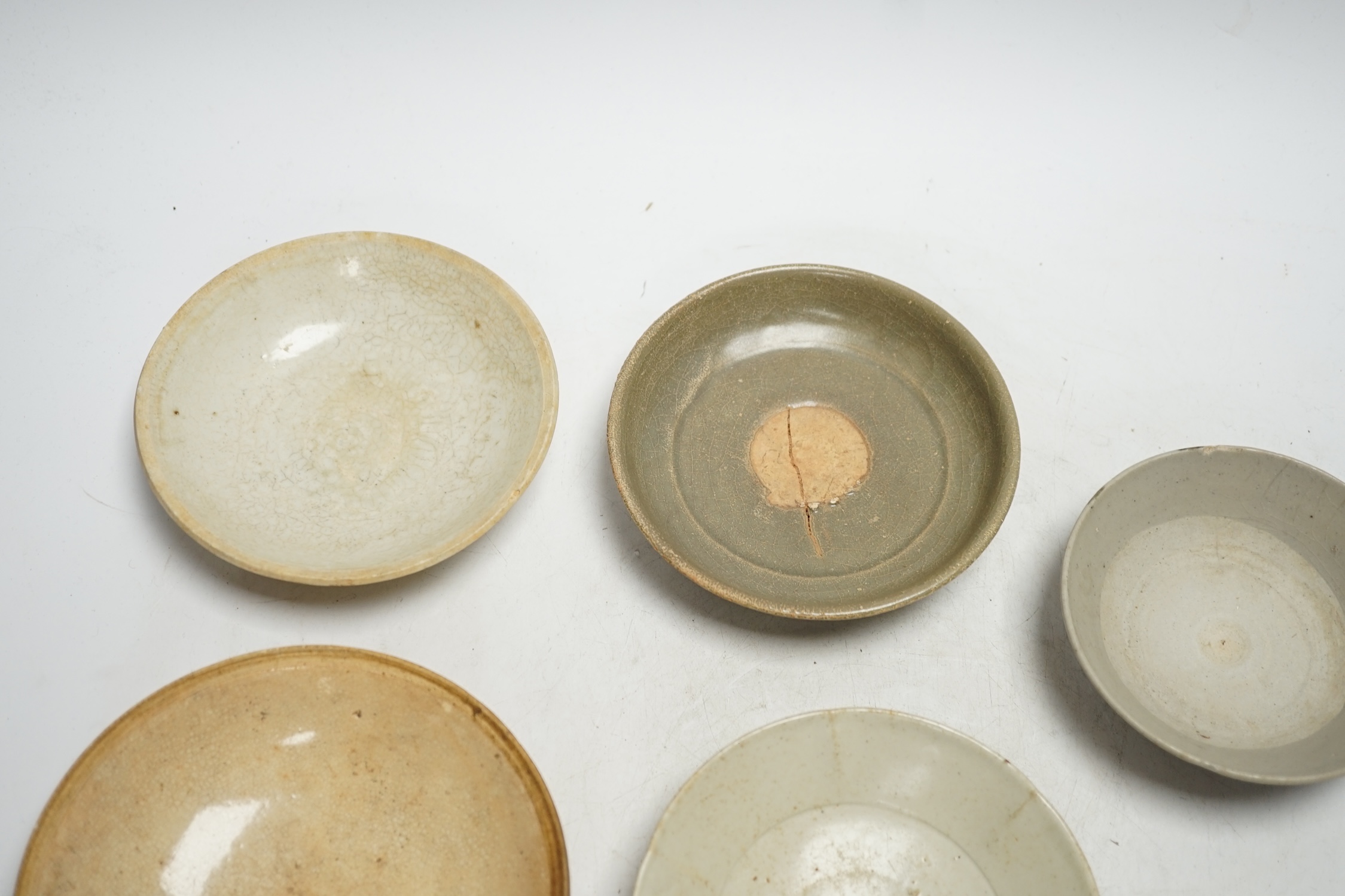 A group of seven Chinese Ding type, qingbai and celadon dishes, Song-Yuan dynasty, largest 15.5cm - Image 2 of 5
