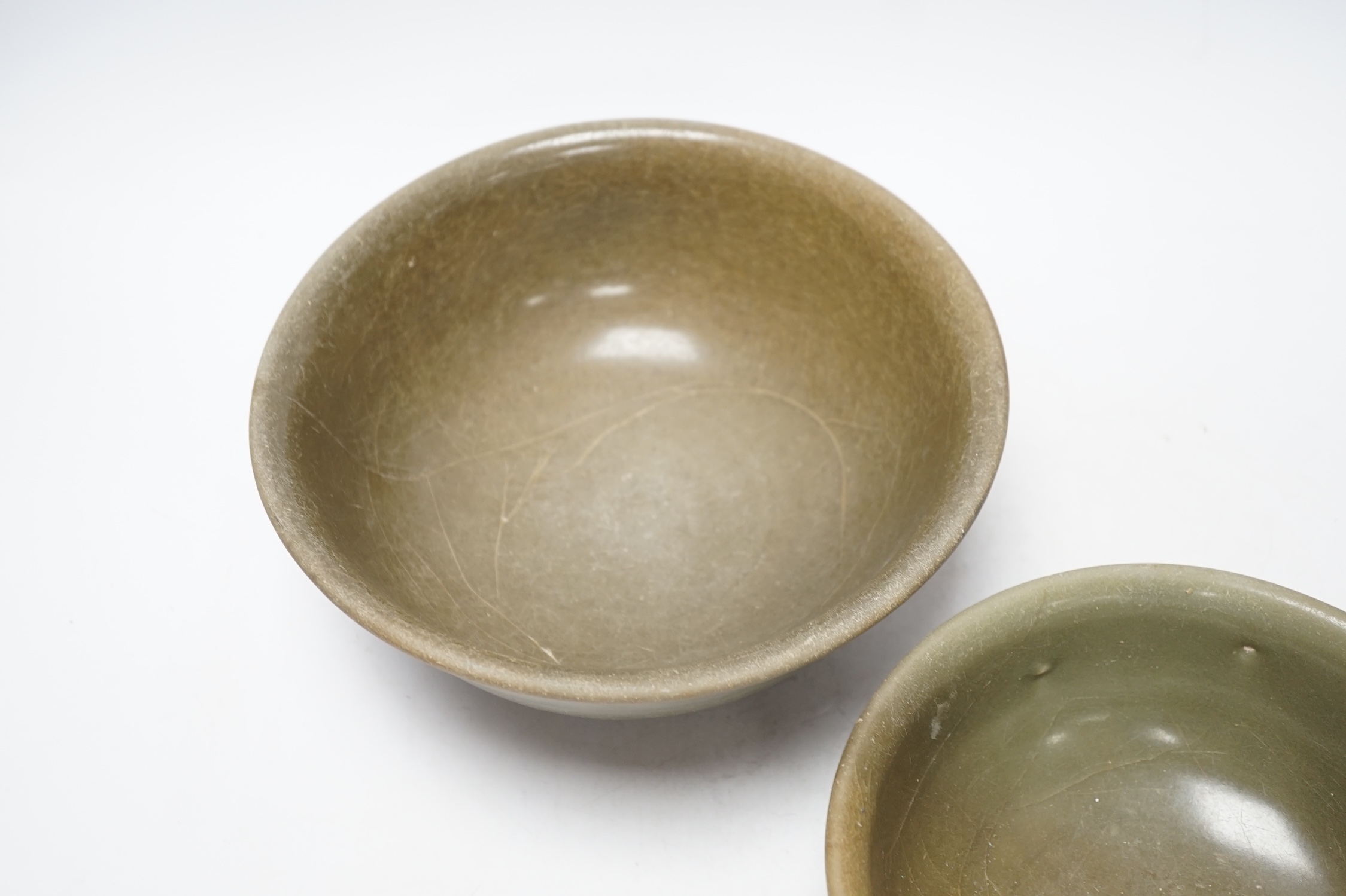 Two Chinese celadon bowls, Yuan-Ming dynasty, largest 22.5cm diameter - Image 4 of 6