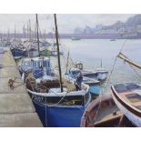 Denys Law (1907-1981) Modern British, oil on board, Harbour scene with fishing boats, signed, 40 x