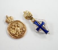 A Russian gilt white metal and enamel graduation from University of St Petersburg badge, 33mm and