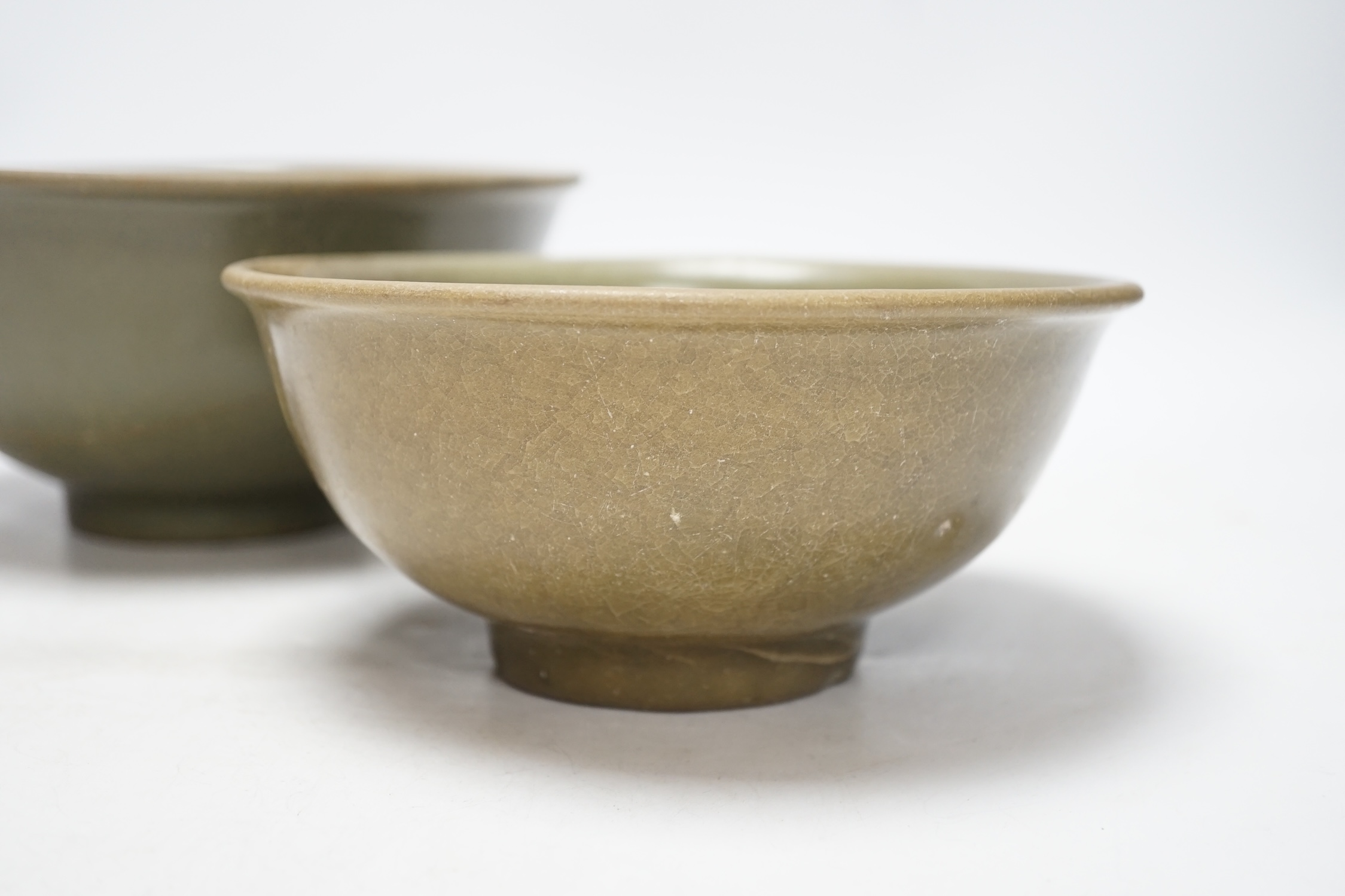 Two Chinese celadon bowls, Yuan-Ming dynasty, largest 22.5cm diameter - Image 2 of 6