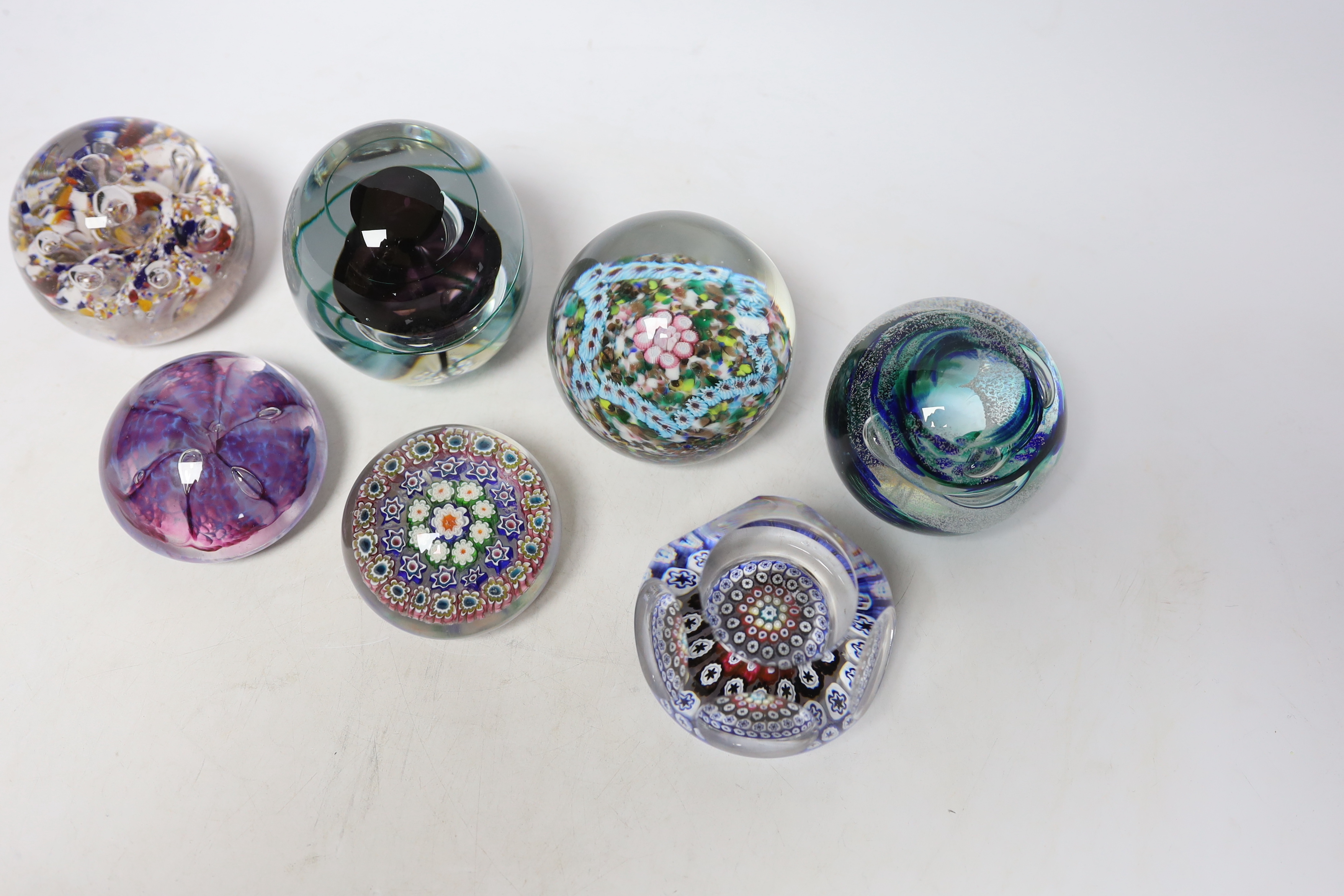A group of seven Whitefriars and other paperweights, tallest 9cm high - Image 3 of 3