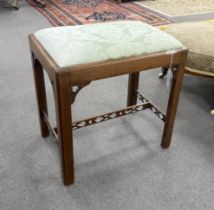 An Edwardian Chippendale Revival mahogany dressing stool, width 50cm, depth 35cm, height 50cm