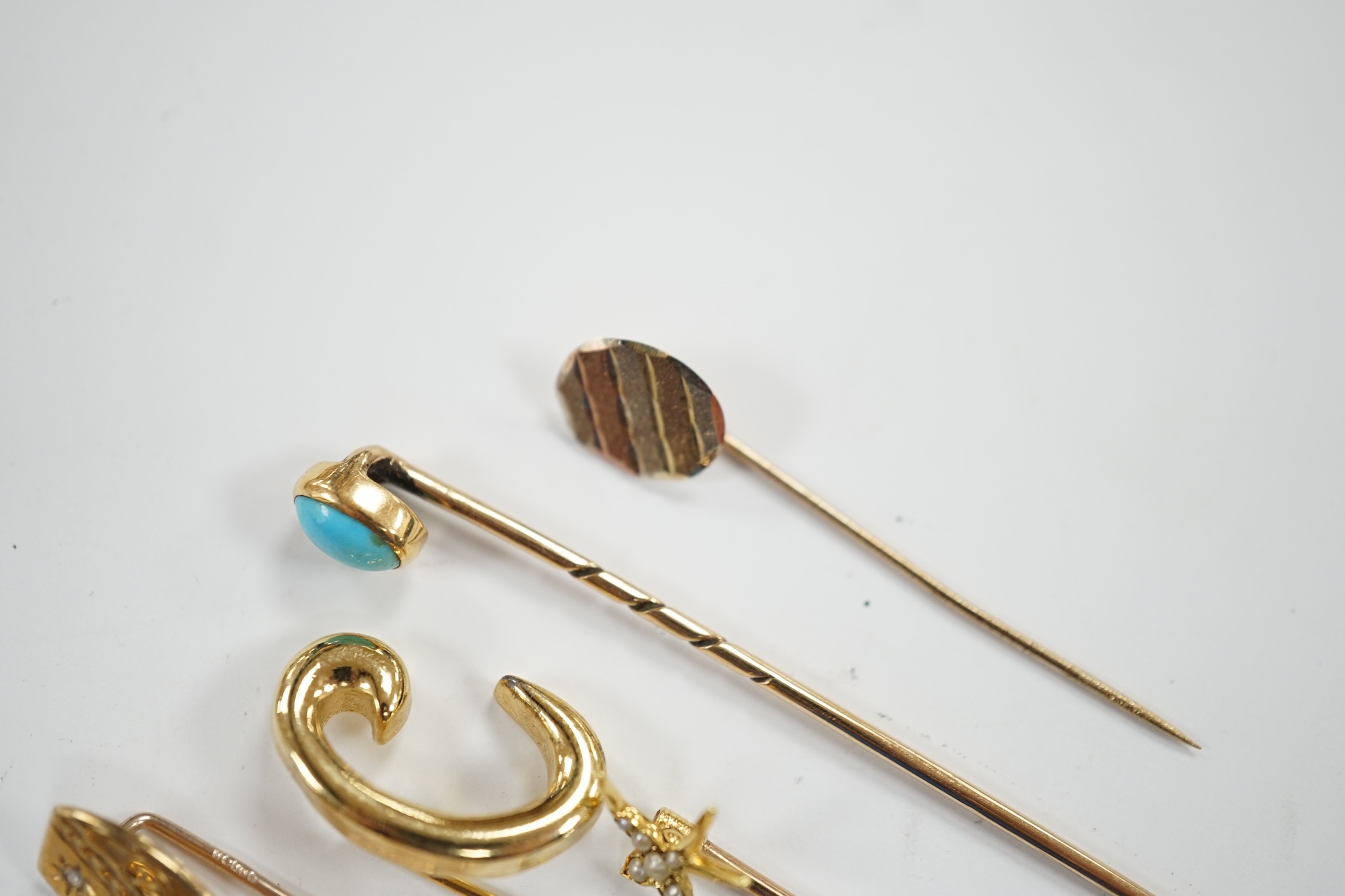 Fifteen assorted mainly early 20th century yellow metal and gem set stick pins, including diamond, - Image 11 of 11