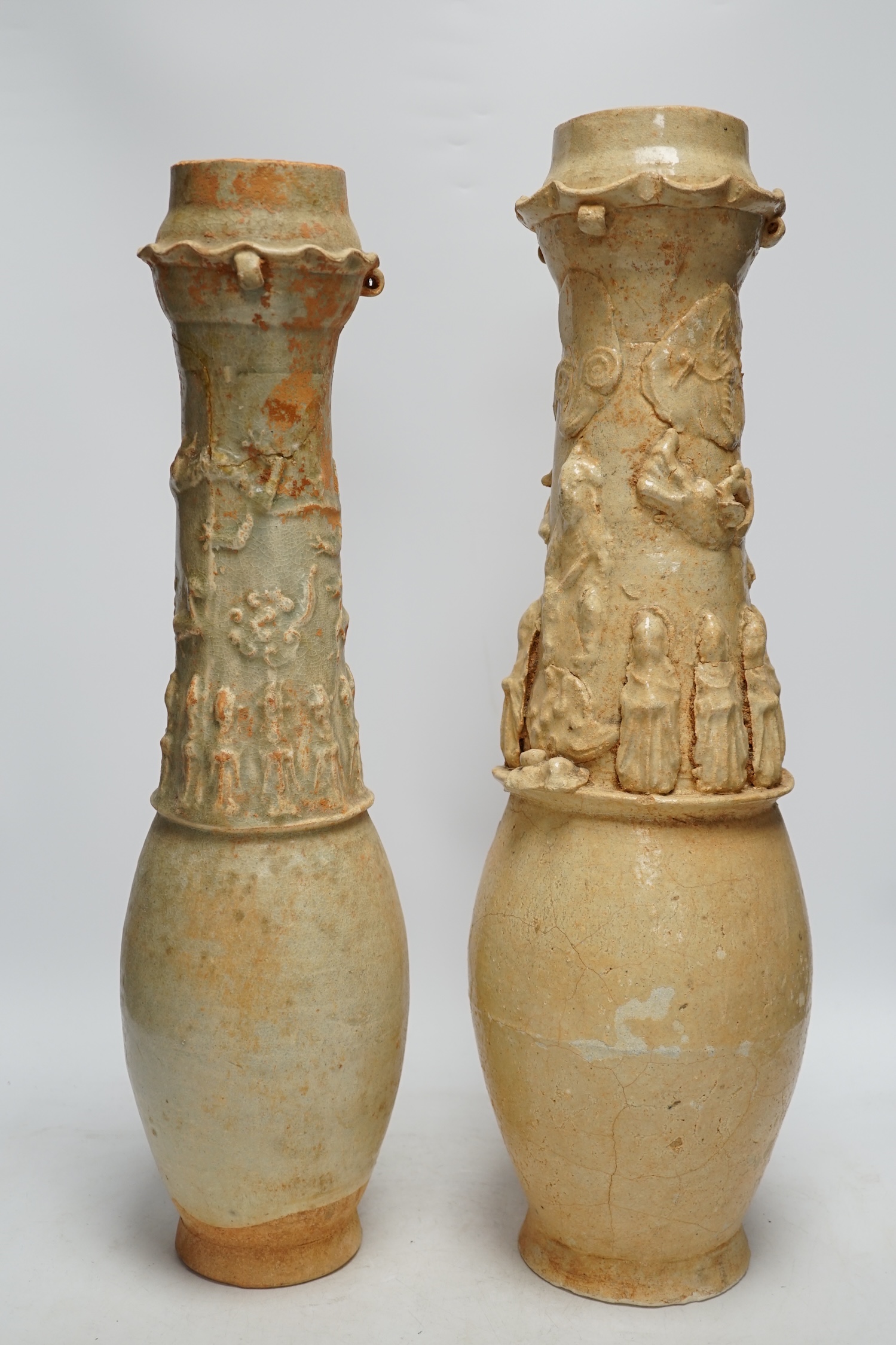 Two large Chinese qingbai funerary jars, Song dynasty, tallest 52cm high