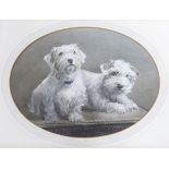 G. Leccombe, 20th century oval watercolour, Study of two terriers, signed, 33 x 43cm