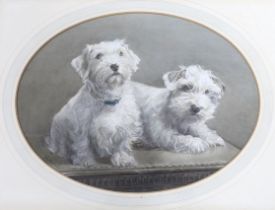 G. Leccombe, 20th century oval watercolour, Study of two terriers, signed, 33 x 43cm