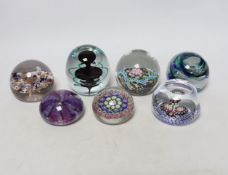 A group of seven Whitefriars and other paperweights, tallest 9cm high
