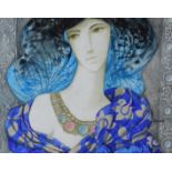 Gabriel Bonmati (Moroccan, 1928-2005), oil on canvas, 'Blue woman', signed, various inscriptions