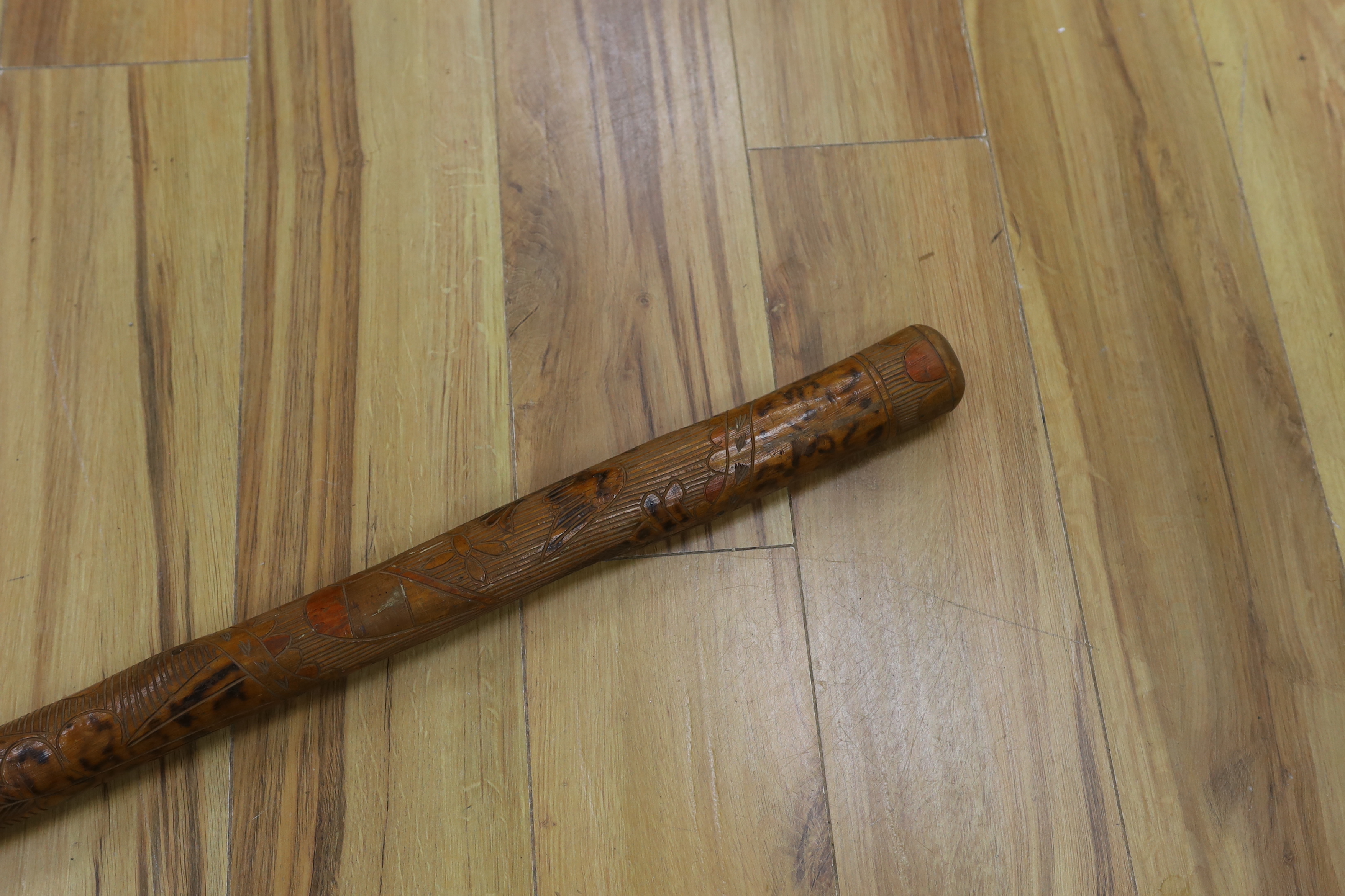 A late 19th/early 20th century Irish carved club, 91.5cm long - Image 2 of 3