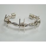 A modern silver 'barbed wire' open bangle, by M. Marlow, Edinburgh, 2006, overall width 83mm, 74