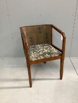 An Art Deco walnut elbow chair, width 53cm, depth 53cm, height 79cm