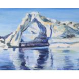 Oil on canvas, Greenland ice arch, indistinctly signed and dated '85, inscribed postcard verso, 23 x