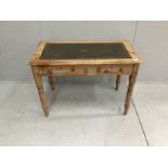 A Victorian pine two drawer side table, width 105cm, depth 56cm, height 73cm