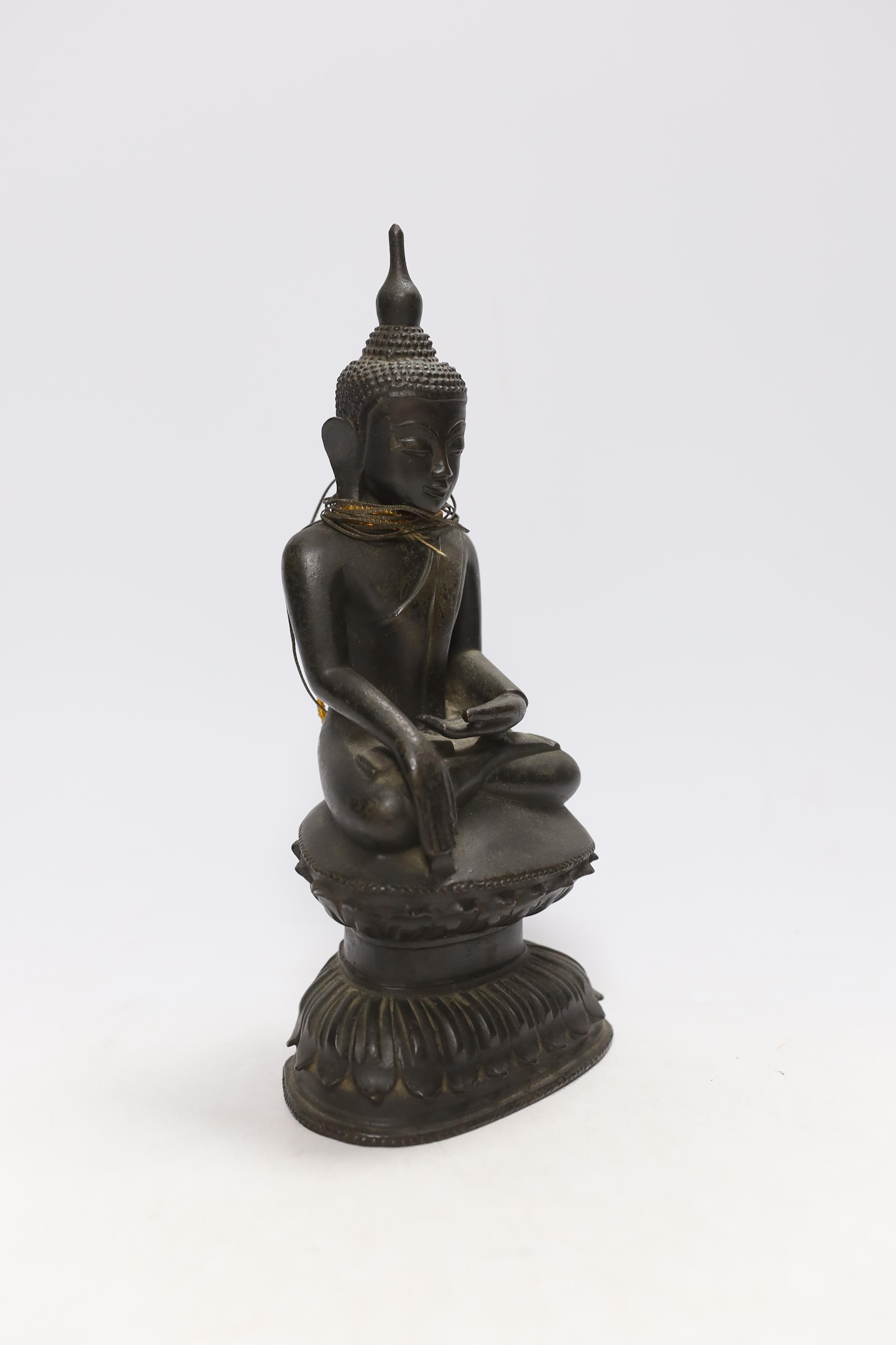 A 19th century Burmese bronze figure of Buddha, 26cm high - Image 2 of 5