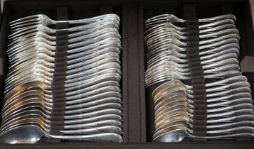 A cased canteen of French Christofle silver plated bow pattern cutlery, a twelve piece setting